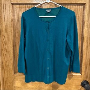Ann Taylor Teal Button-Front Crewneck Cardigan Sweater